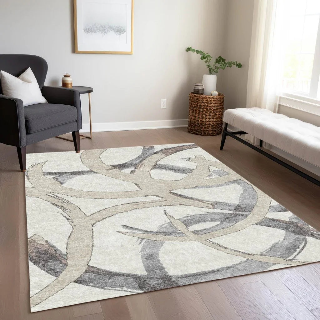 LOOMLAN Rugs Aloura Ivory Washable Indoor-Outdoor Rug