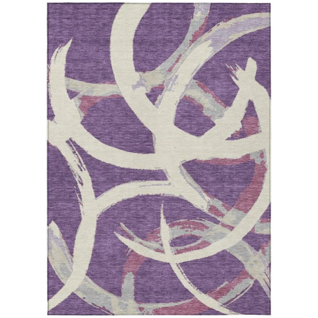 LOOMLAN Rugs Aloura Purple Washable Indoor-Outdoor Rug