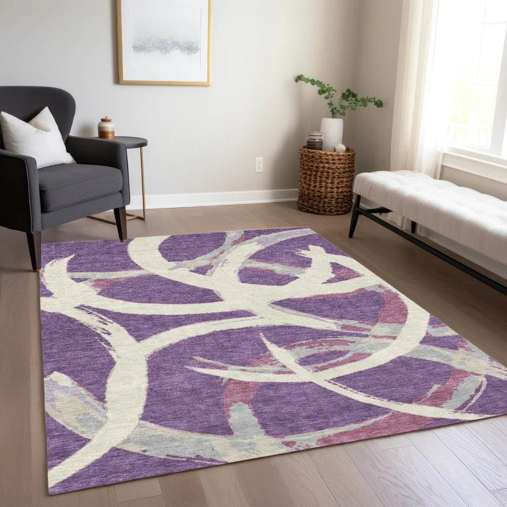 LOOMLAN Rugs Aloura Purple Washable Indoor-Outdoor Rug