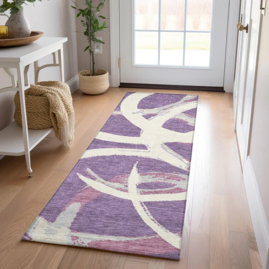 LOOMLAN Rugs Aloura Purple Washable Indoor-Outdoor Rug