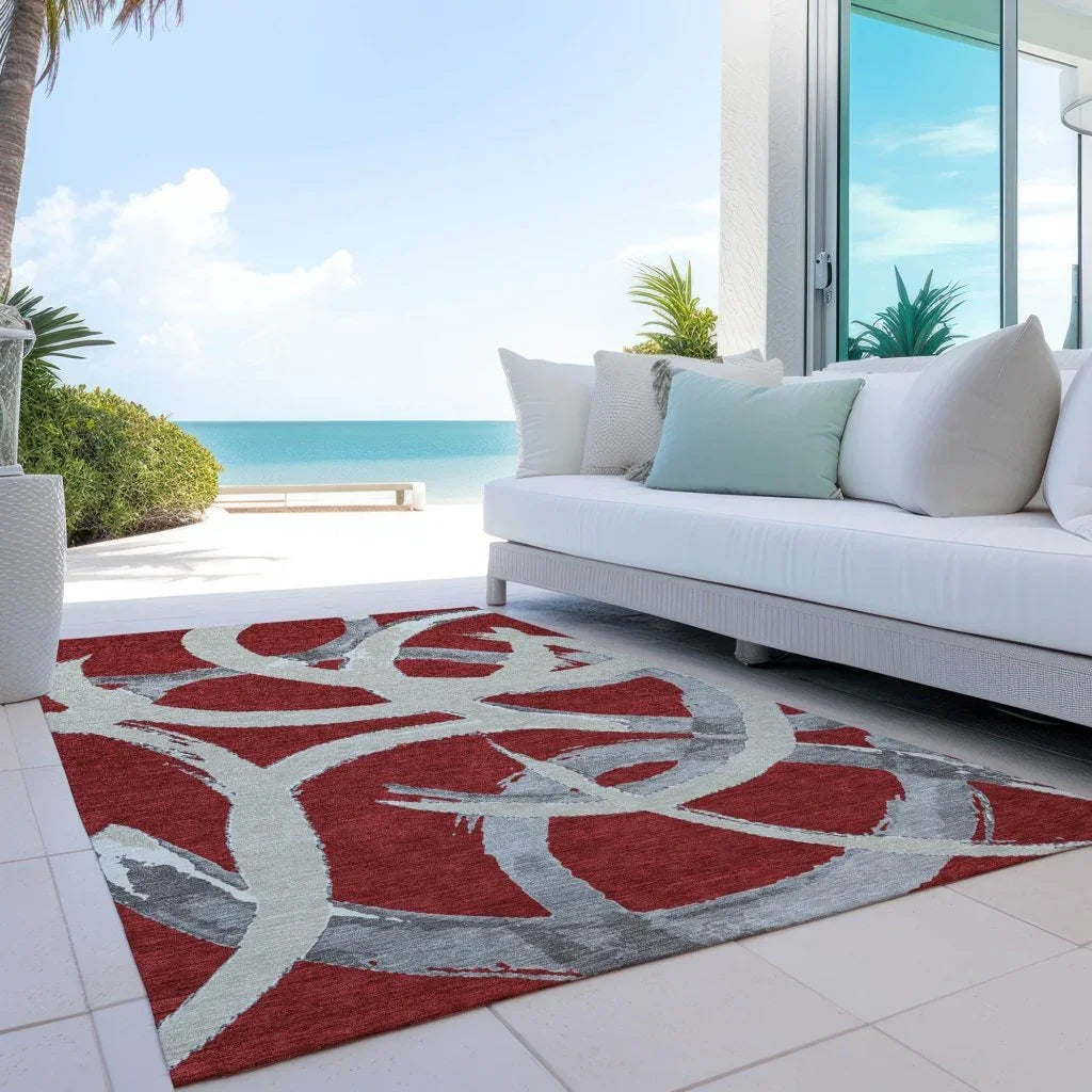 LOOMLAN Rugs Aloura Red Washable Indoor-Outdoor Rug