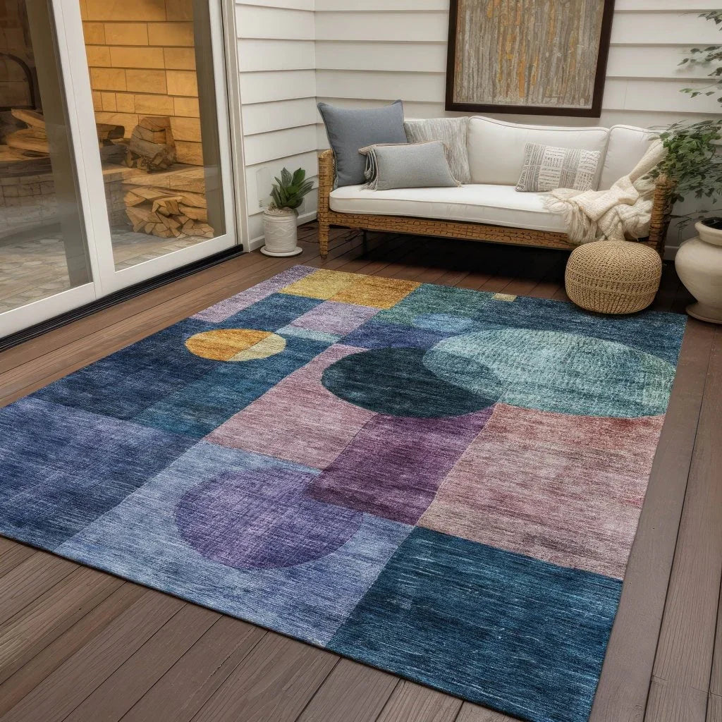 LOOMLAN Rugs Amara Blue Washable Indoor-Outdoor Rug