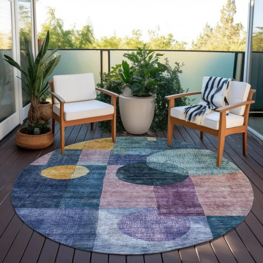 LOOMLAN Rugs Amara Blue Washable Indoor-Outdoor Rug