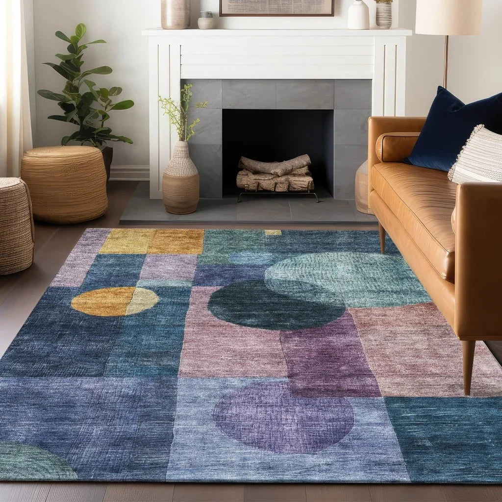 LOOMLAN Rugs Amara Blue Washable Indoor-Outdoor Rug