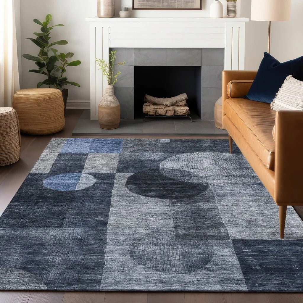 LOOMLAN Rugs Amara Navy Washable Indoor-Outdoor Rug