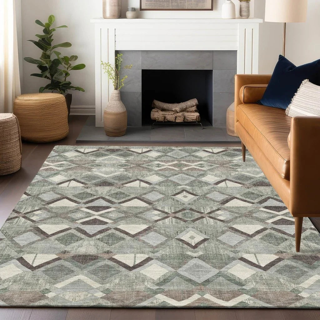 LOOMLAN Rugs Amarrah Green Washable Indoor-Outdoor Rug