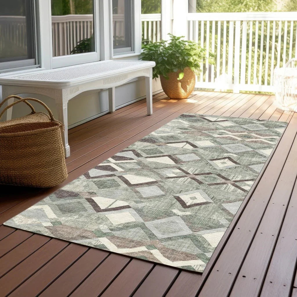 LOOMLAN Rugs Amarrah Green Washable Indoor-Outdoor Rug