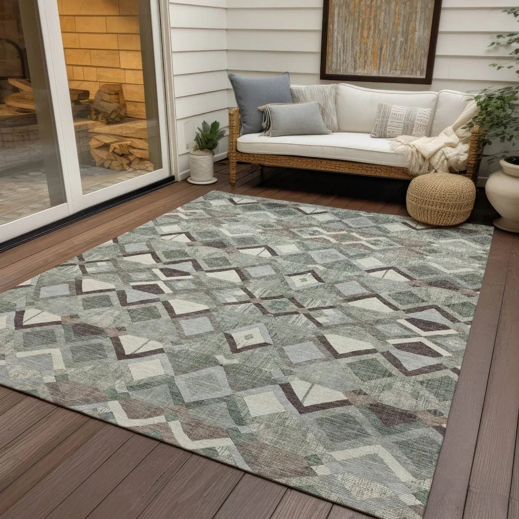 LOOMLAN Rugs Amarrah Green Washable Indoor-Outdoor Rug