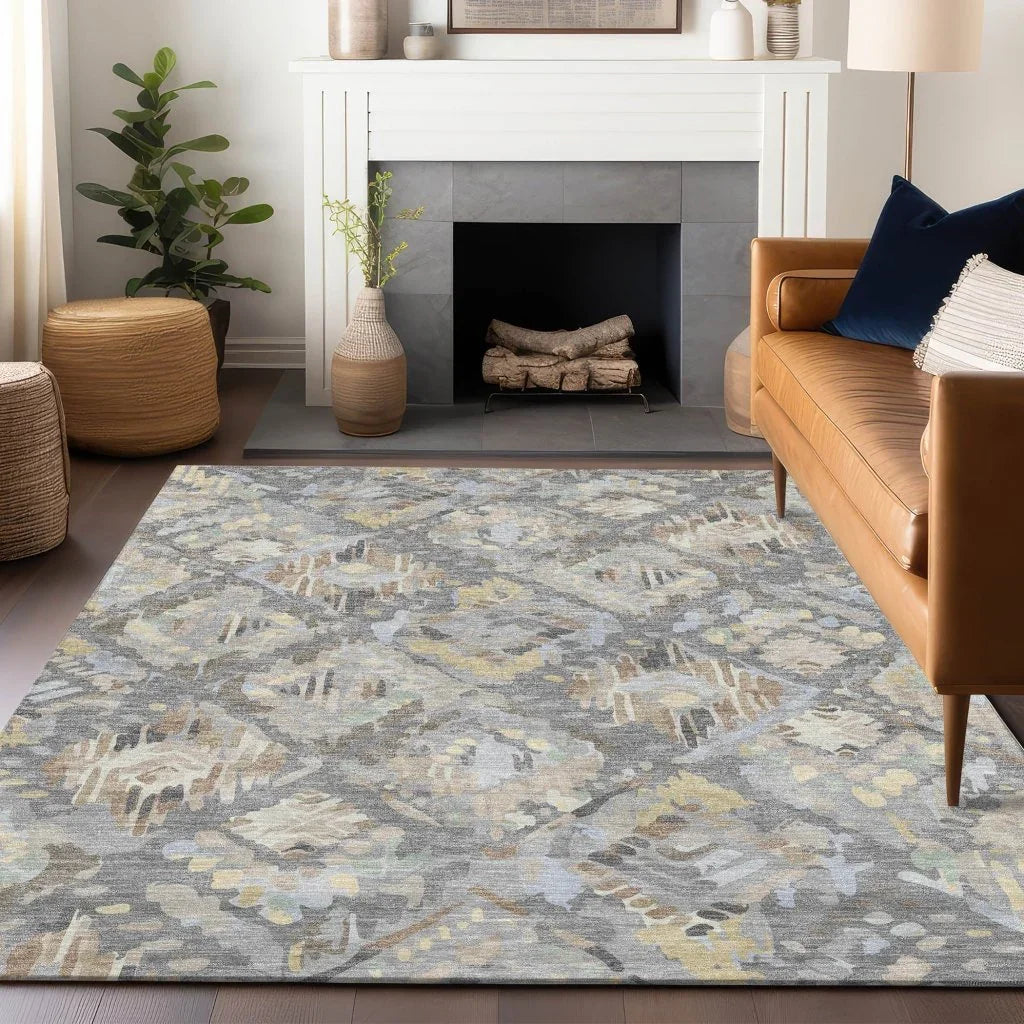 LOOMLAN Rugs Amethira Gray Washable Indoor-Outdoor Rug