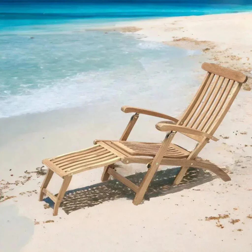 Anders Teak Folding Chair Lounge Sunbrella Cushion - LOOMLAN - HiTeak - Outdoor Cabanas & Loungers