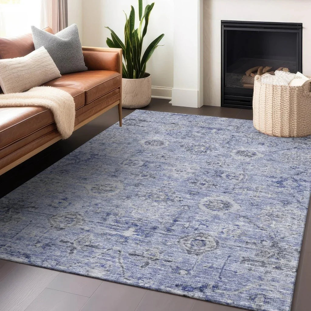 LOOMLAN Rugs Andorra Blue Washable Indoor-Outdoor Rug