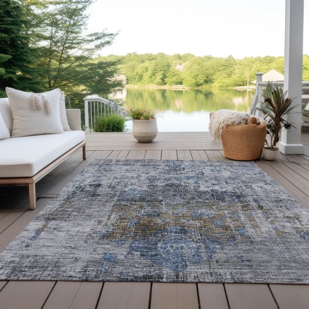 LOOMLAN Rugs Anna Blue Washable Indoor-Outdoor Rug