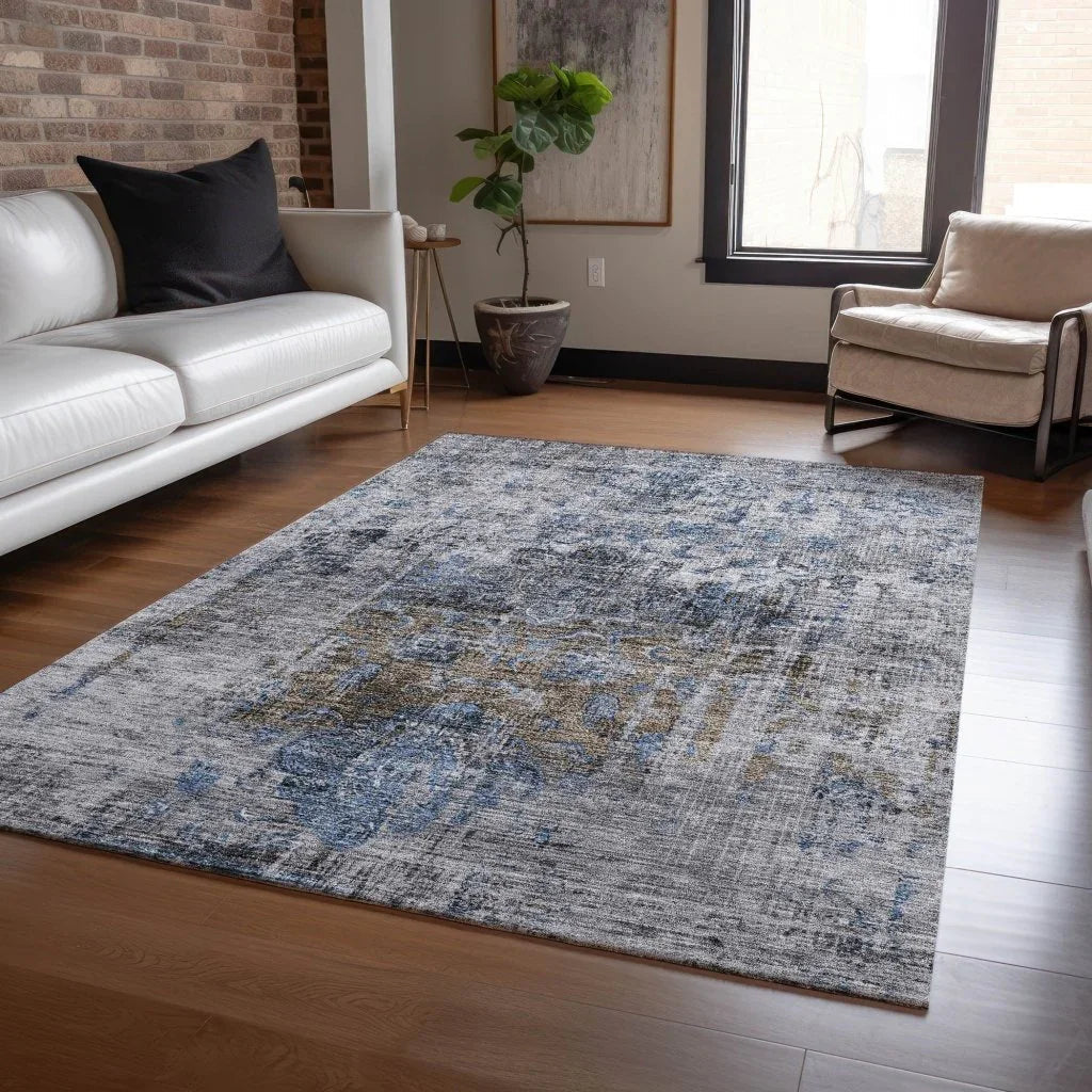 LOOMLAN Rugs Anna Blue Washable Indoor-Outdoor Rug