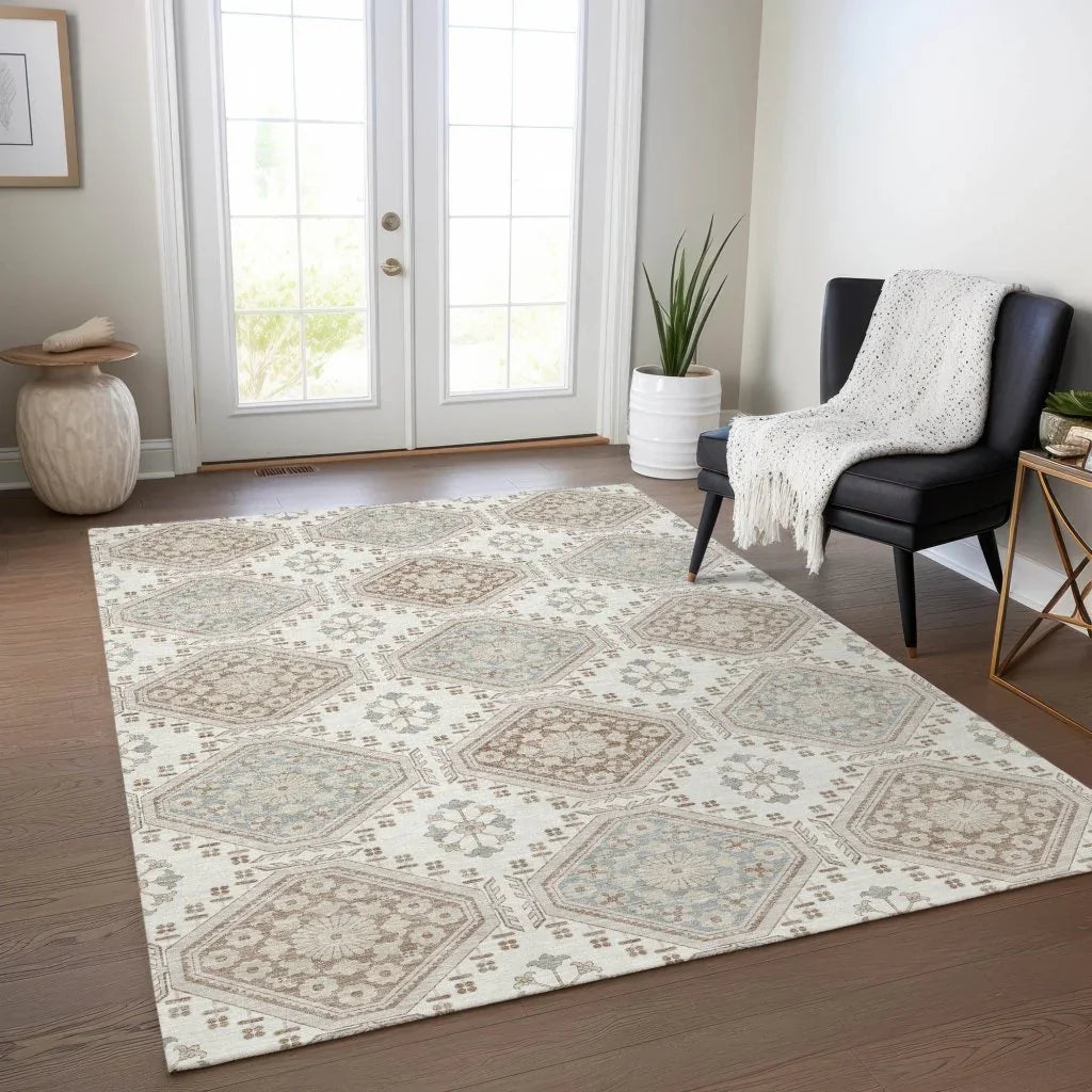 LOOMLAN Rugs Antheya Ivory Washable Indoor-Outdoor Rug