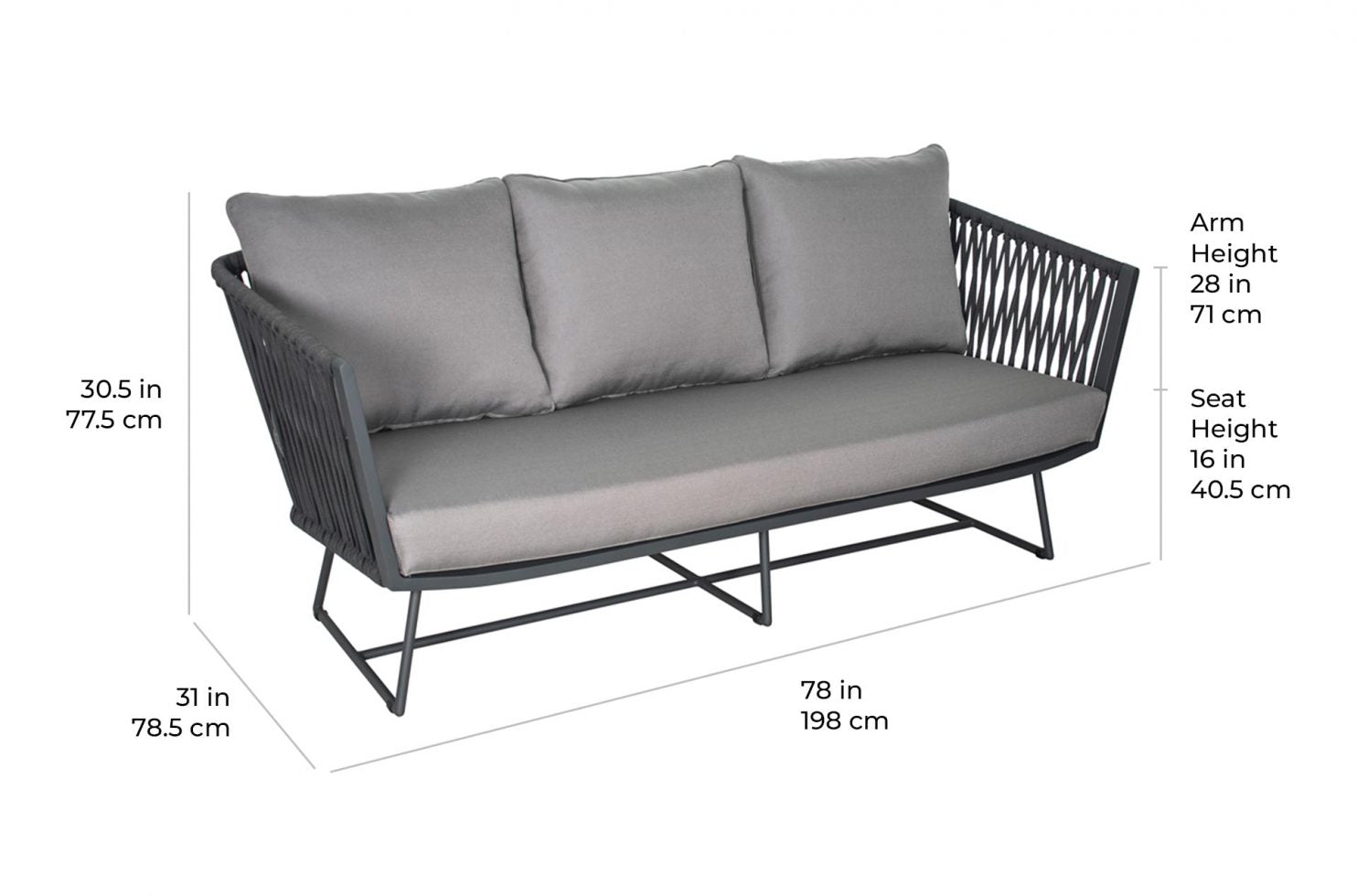 Orion 3 Seat Sofa - Dark Pebble Outdoor