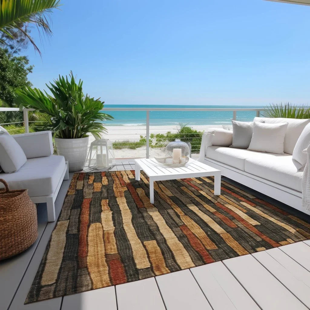 LOOMLAN Rugs Arganza Brown Washable Indoor-Outdoor Rug