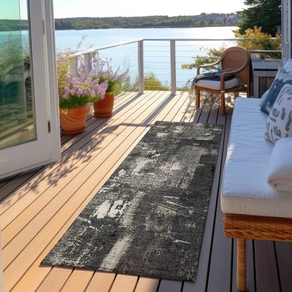 LOOMLAN Rugs Aria Black Washable Indoor-Outdoor Rug