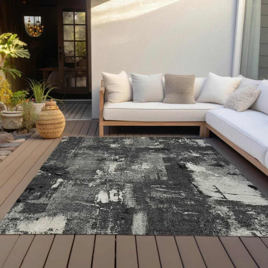 LOOMLAN Rugs Aria Black Washable Indoor-Outdoor Rug