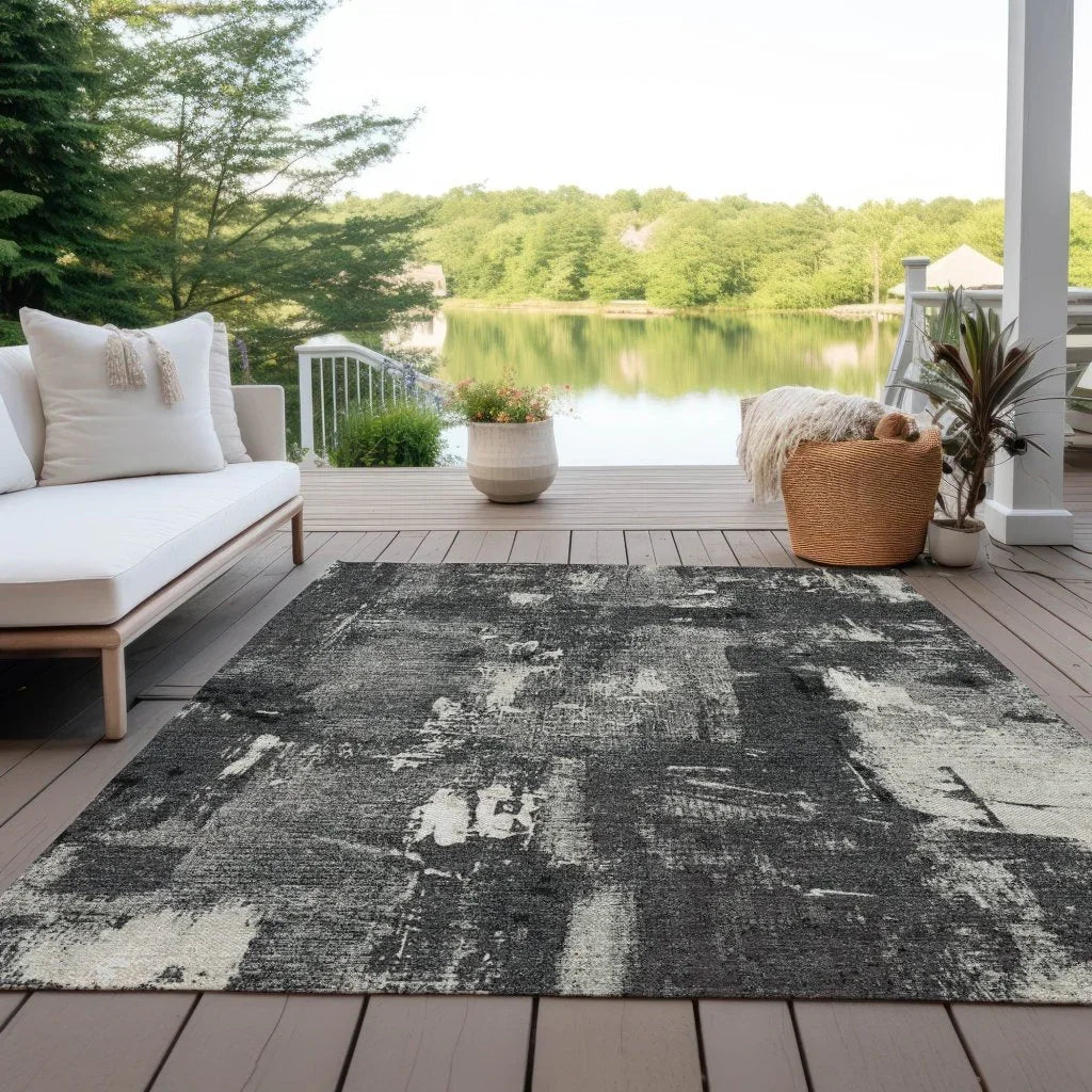 LOOMLAN Rugs Aria Black Washable Indoor-Outdoor Rug
