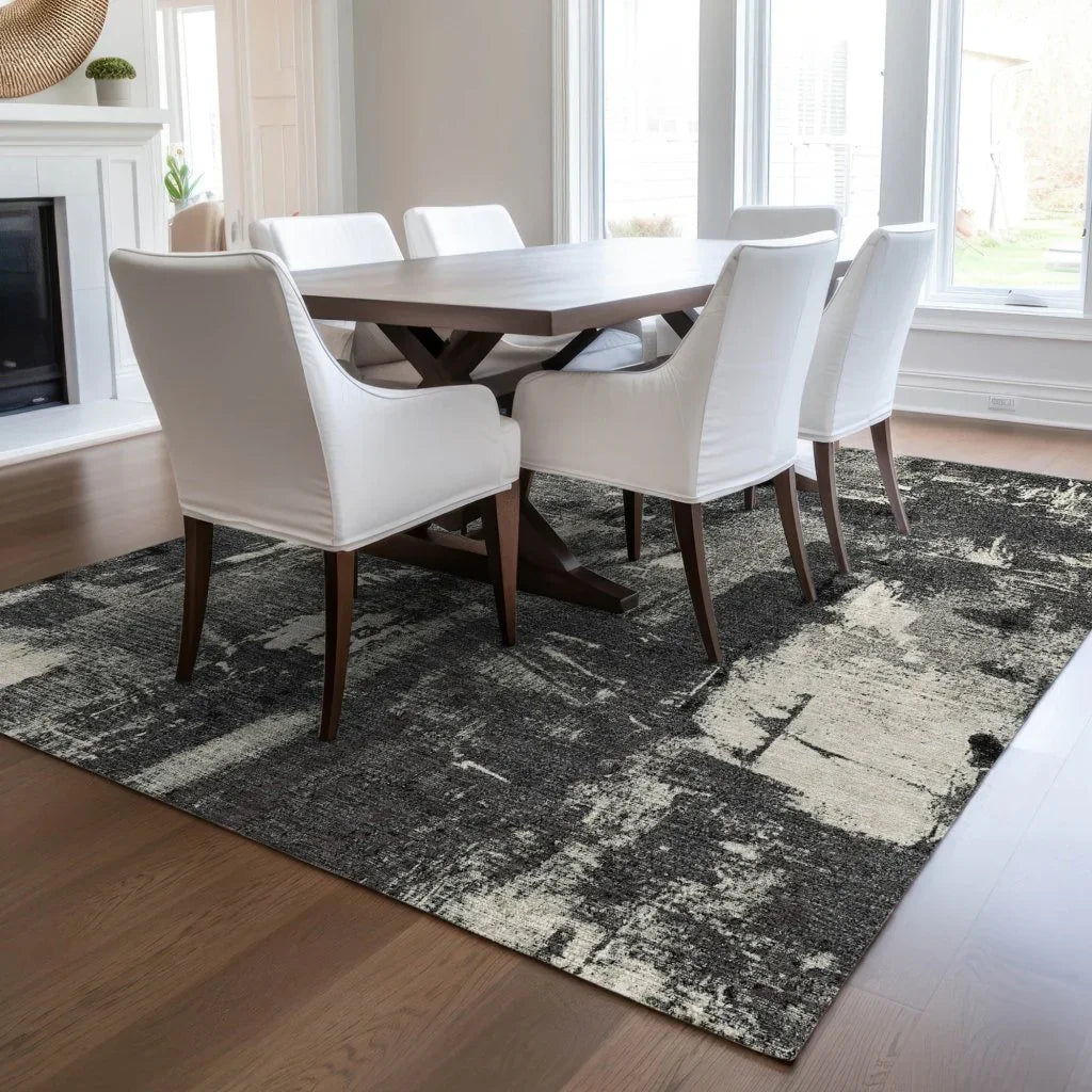 LOOMLAN Rugs Aria Black Washable Indoor-Outdoor Rug
