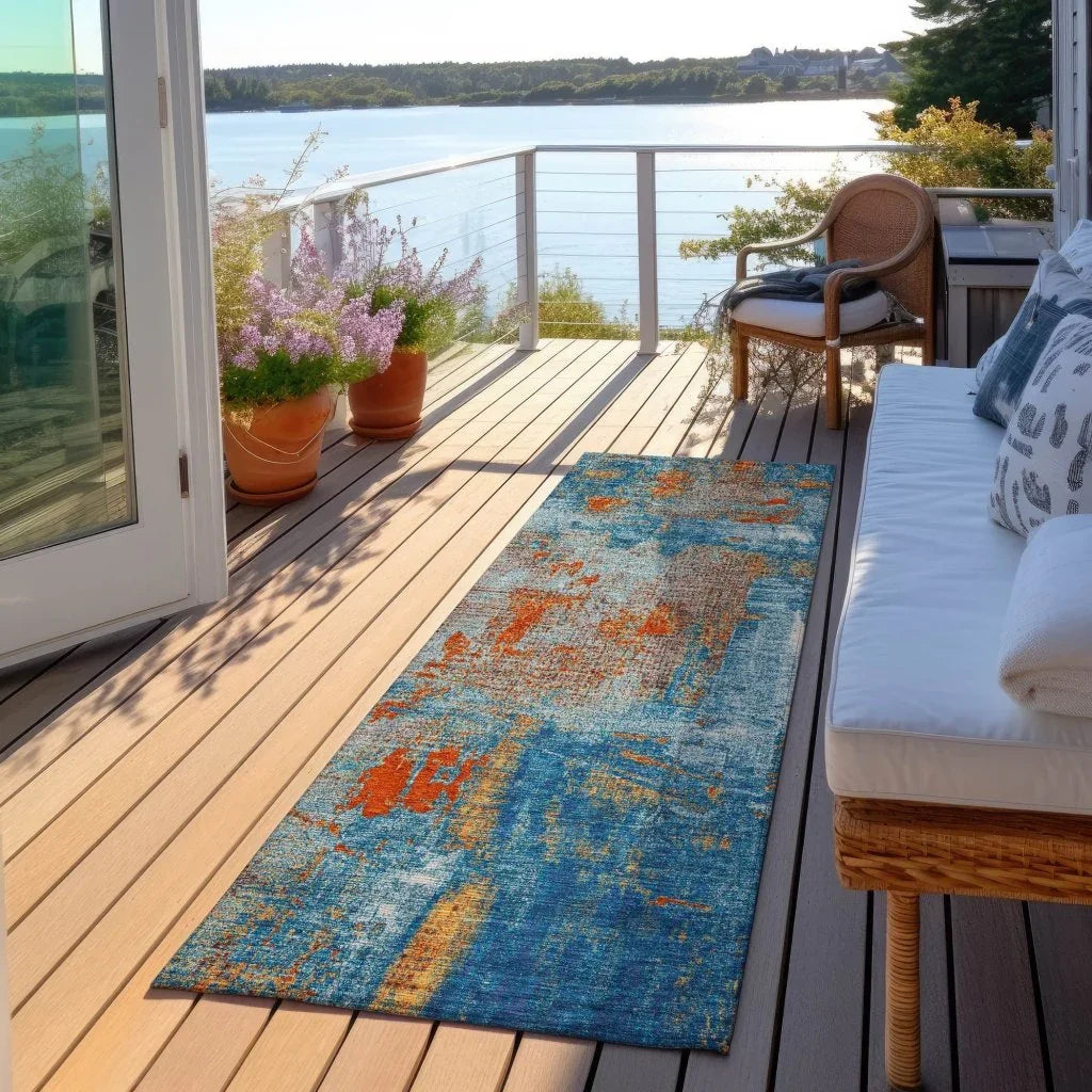 LOOMLAN Rugs Aria Navy Washable Indoor-Outdoor Rug