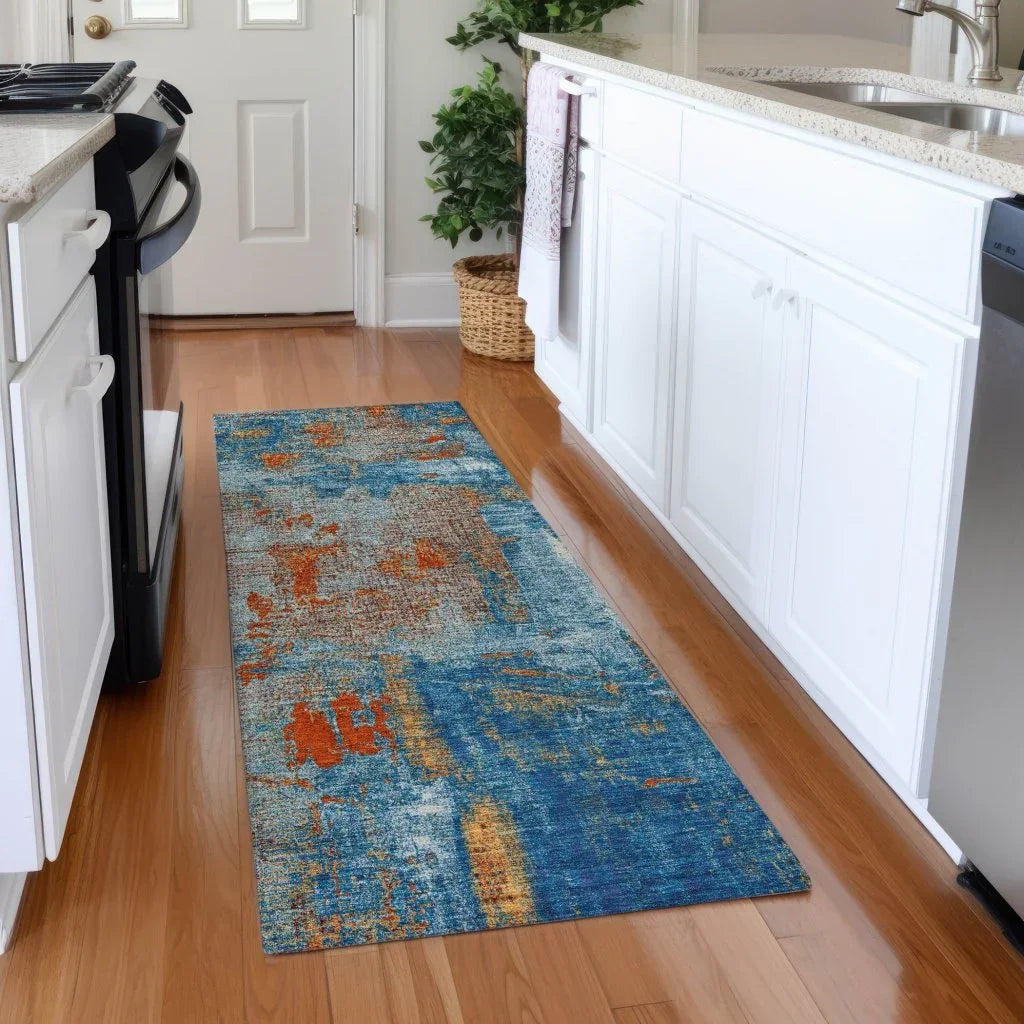 LOOMLAN Rugs Aria Navy Washable Indoor-Outdoor Rug
