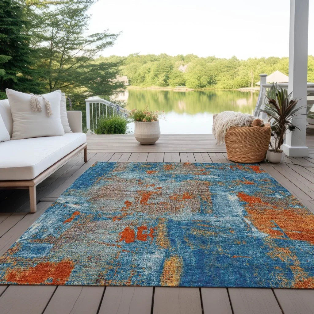 LOOMLAN Rugs Aria Navy Washable Indoor-Outdoor Rug