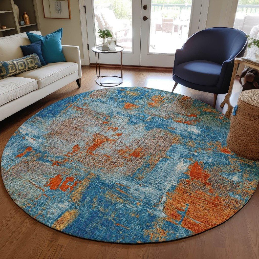 LOOMLAN Rugs Aria Navy Washable Indoor-Outdoor Rug