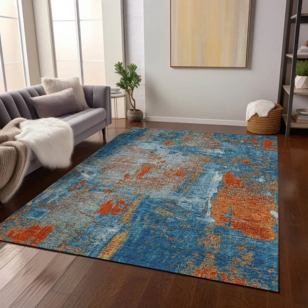 LOOMLAN Rugs Aria Navy Washable Indoor-Outdoor Rug