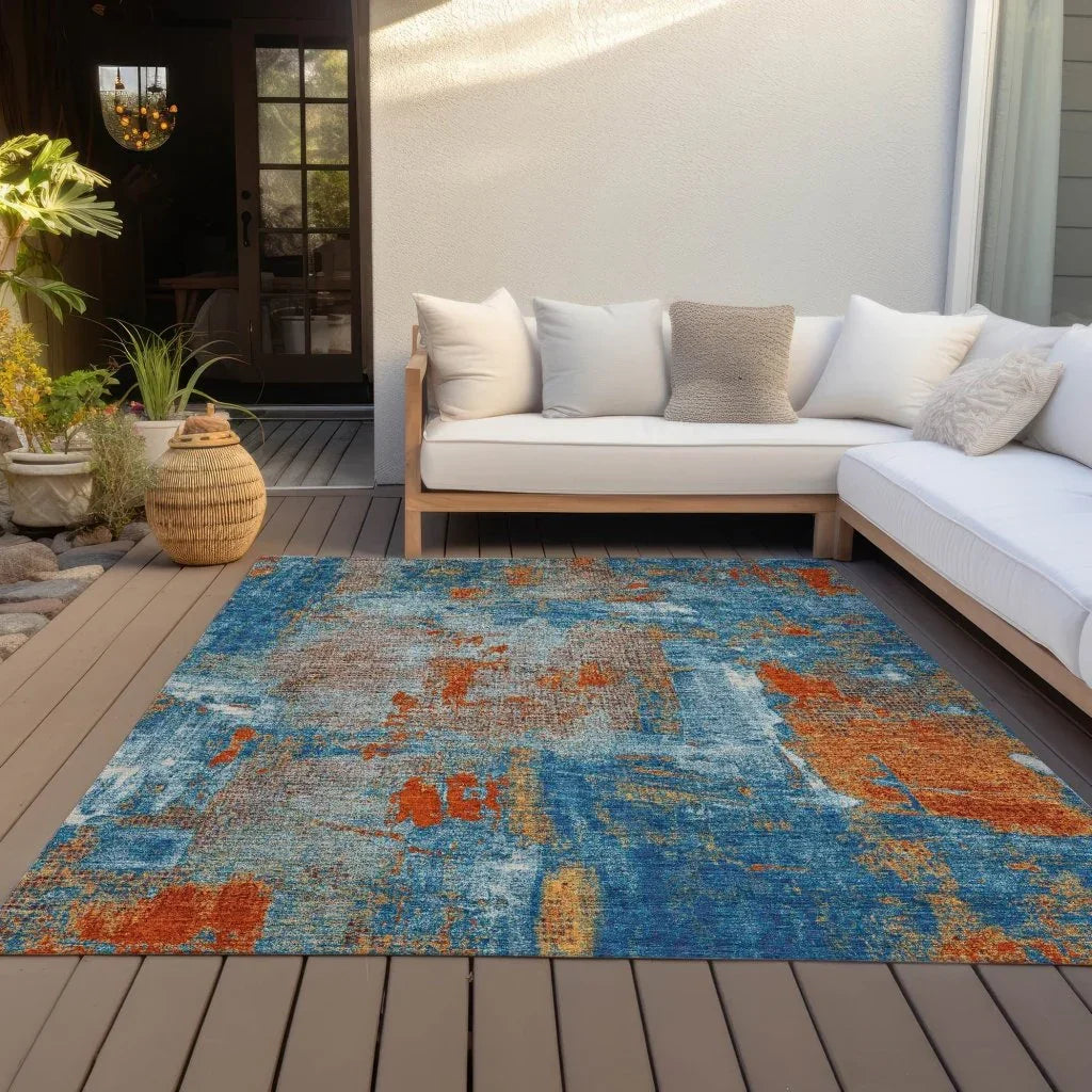 LOOMLAN Rugs Aria Navy Washable Indoor-Outdoor Rug