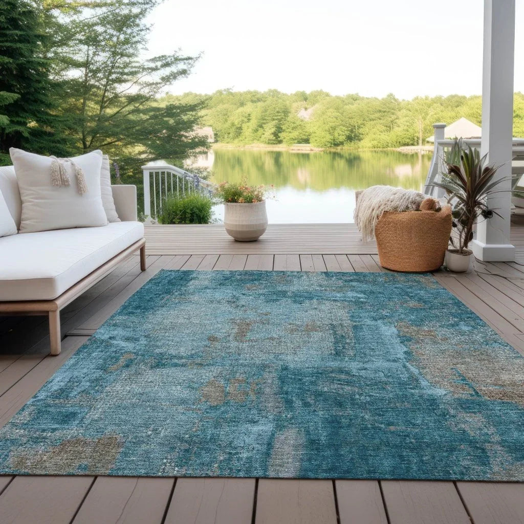 LOOMLAN Rugs Aria Teal Washable Indoor-Outdoor Rug