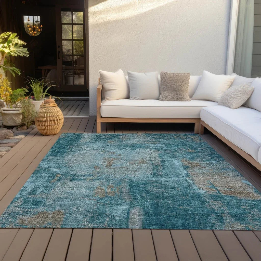 LOOMLAN Rugs Aria Teal Washable Indoor-Outdoor Rug