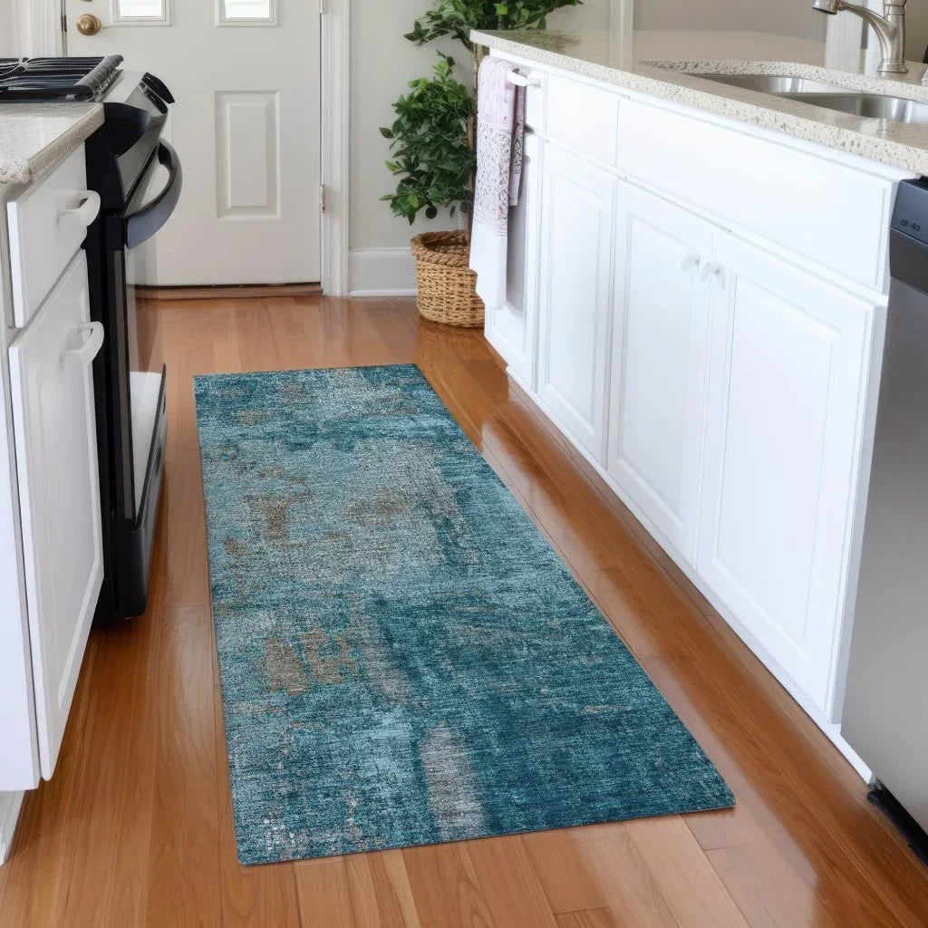 LOOMLAN Rugs Aria Teal Washable Indoor-Outdoor Rug