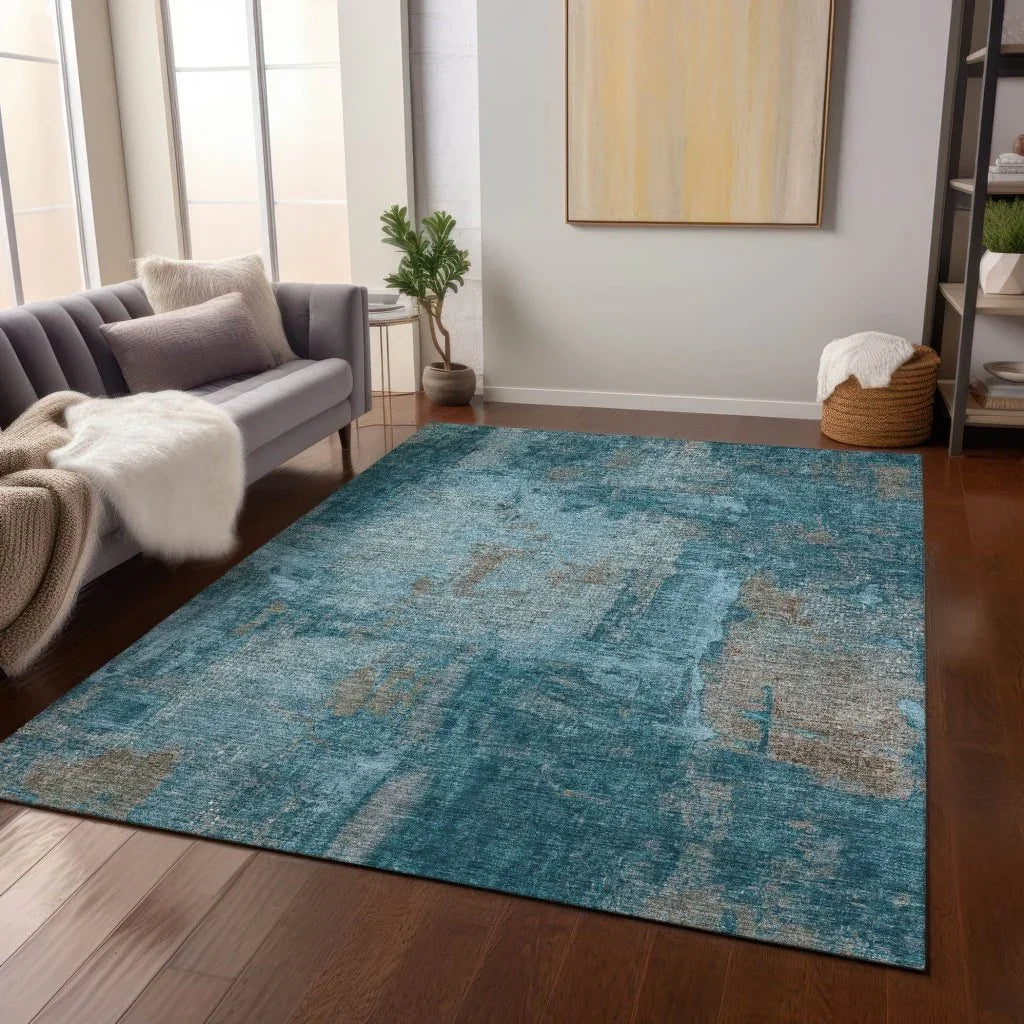 LOOMLAN Rugs Aria Teal Washable Indoor-Outdoor Rug