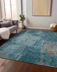 LOOMLAN Rugs Aria Teal Washable Indoor-Outdoor Rug