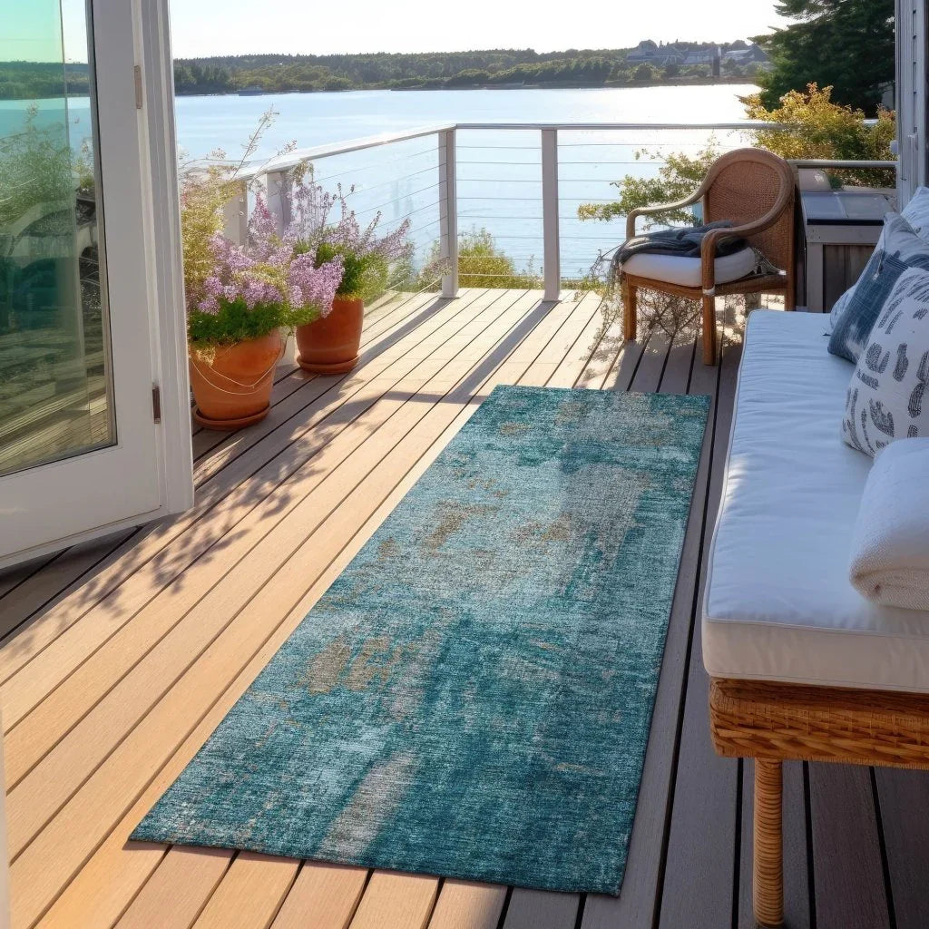 LOOMLAN Rugs Aria Teal Washable Indoor-Outdoor Rug