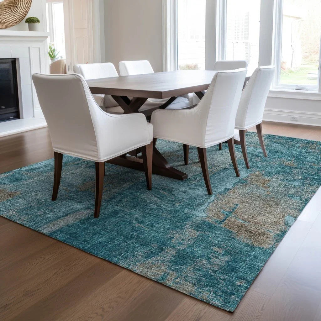 LOOMLAN Rugs Aria Teal Washable Indoor-Outdoor Rug