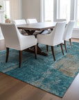 LOOMLAN Rugs Aria Teal Washable Indoor-Outdoor Rug