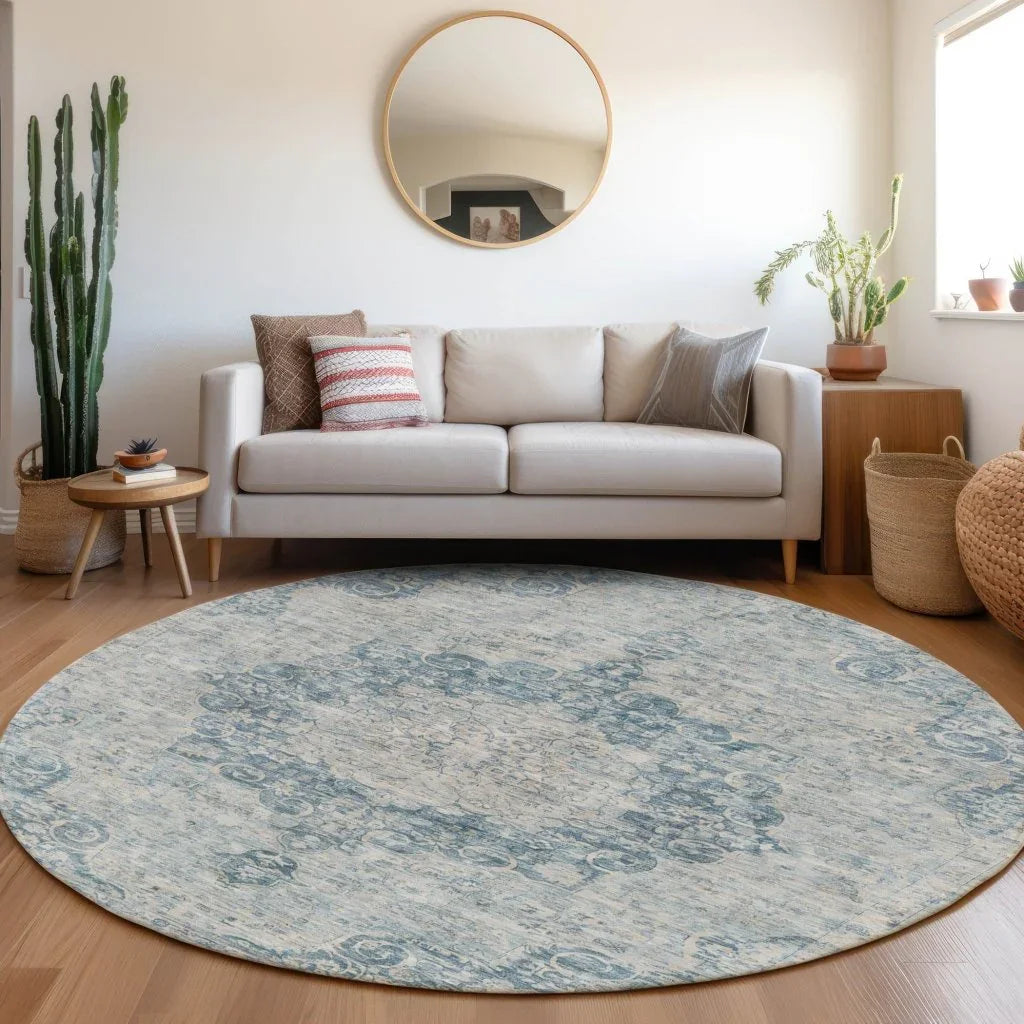 LOOMLAN Rugs Arienne Blue Washable Indoor-Outdoor Rug