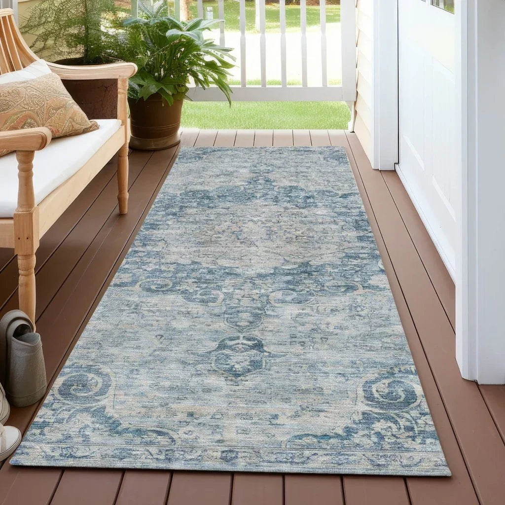LOOMLAN Rugs Arienne Blue Washable Indoor-Outdoor Rug