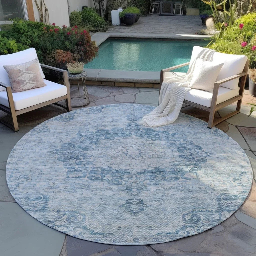 LOOMLAN Rugs Arienne Blue Washable Indoor-Outdoor Rug