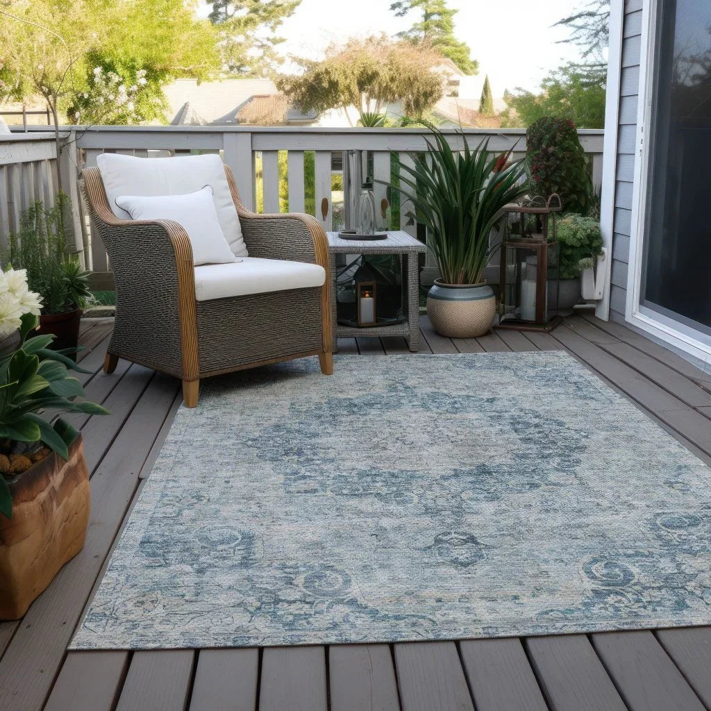 LOOMLAN Rugs Arienne Blue Washable Indoor-Outdoor Rug