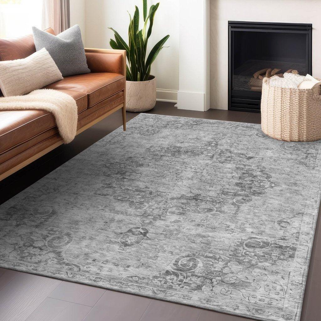 LOOMLAN Rugs Arienne Gray Washable Indoor-Outdoor Rug