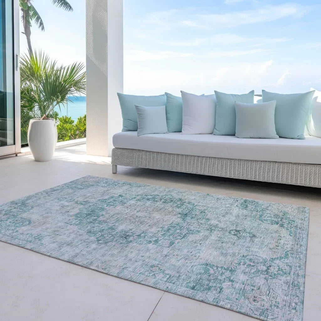 LOOMLAN Rugs Arienne Teal Washable Indoor-Outdoor Rug