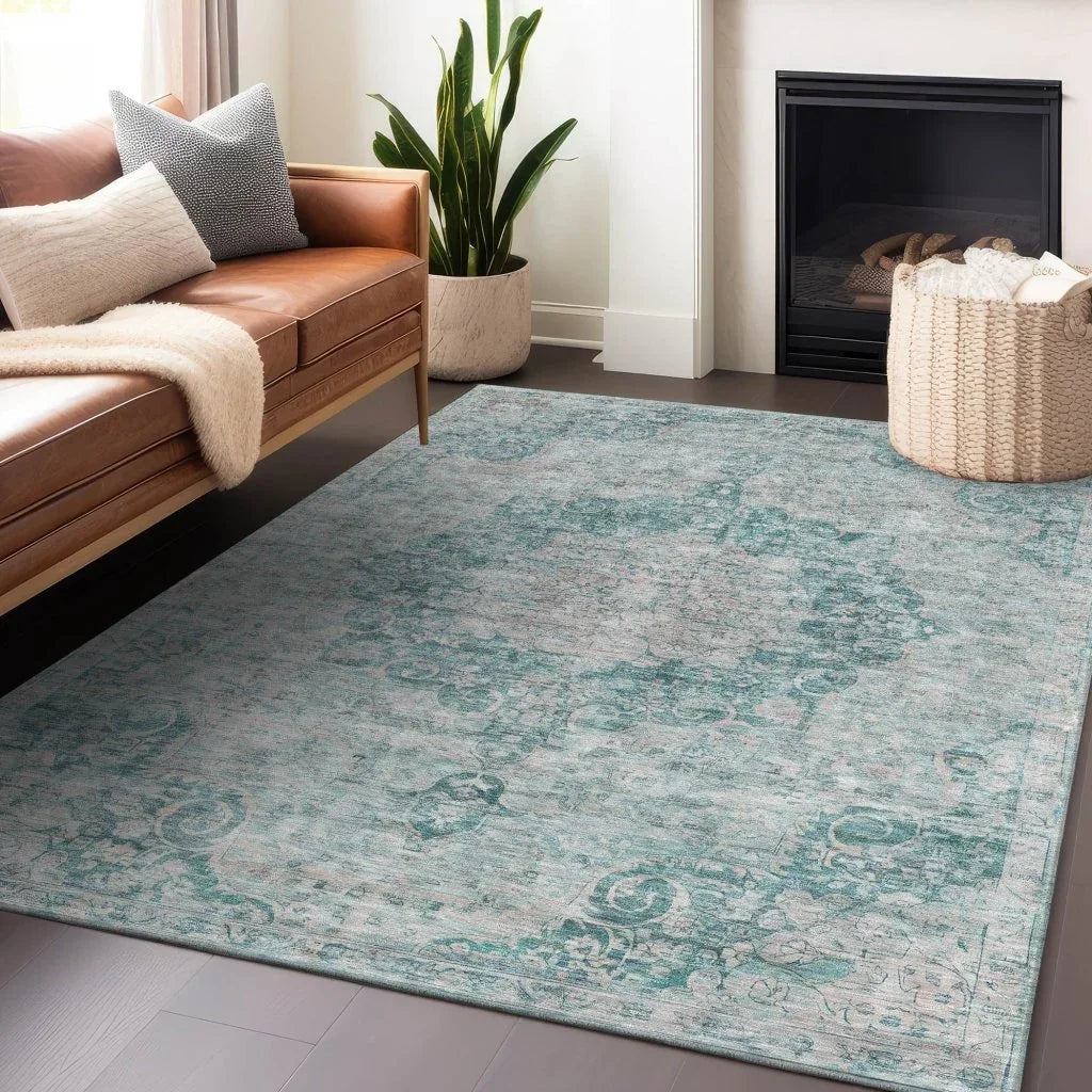 LOOMLAN Rugs Arienne Teal Washable Indoor-Outdoor Rug