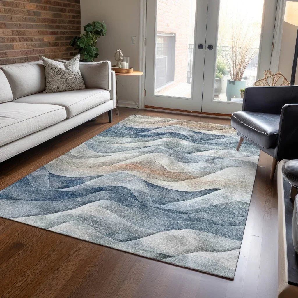 LOOMLAN Rugs Arionelle Blue Washable Indoor-Outdoor Rug