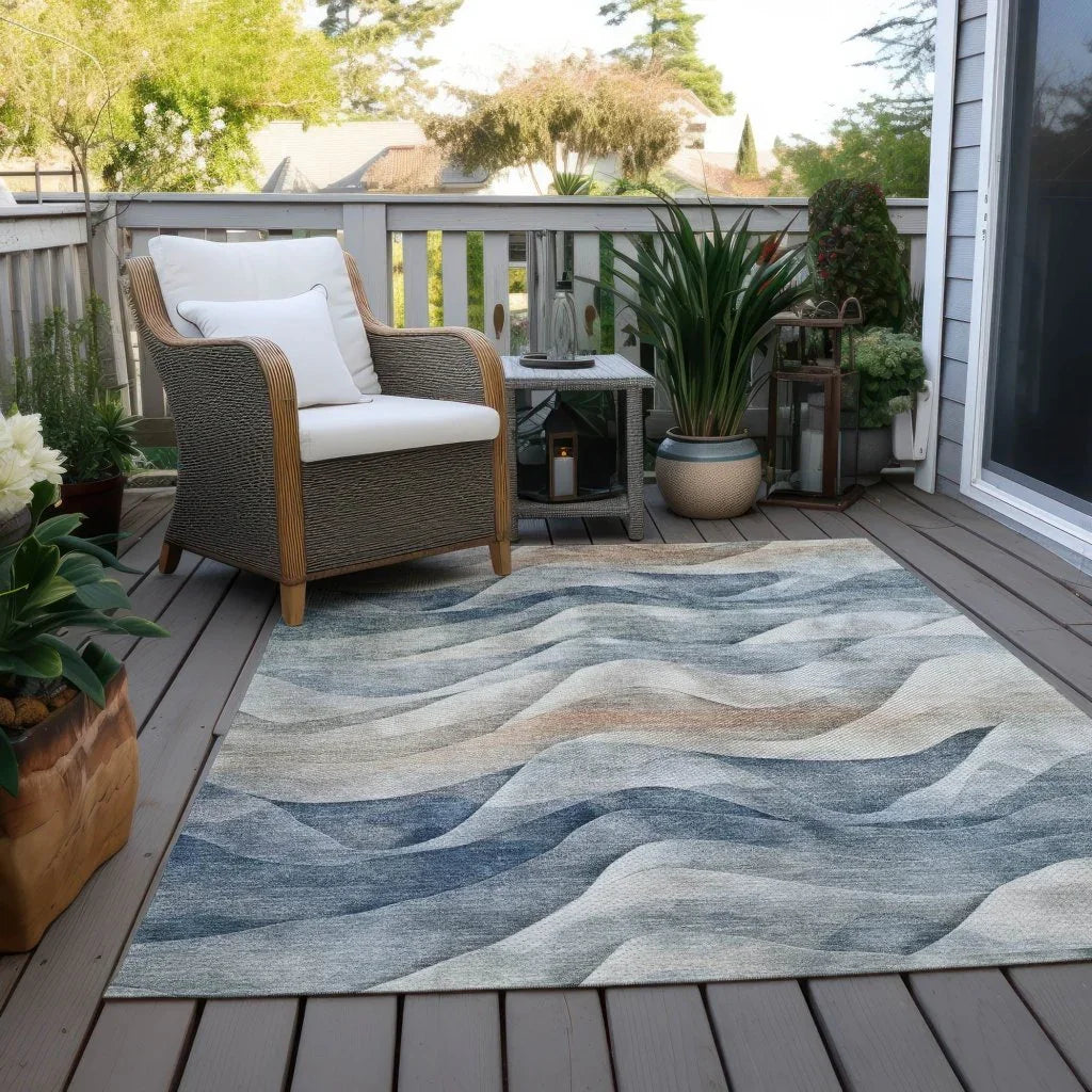 LOOMLAN Rugs Arionelle Blue Washable Indoor-Outdoor Rug