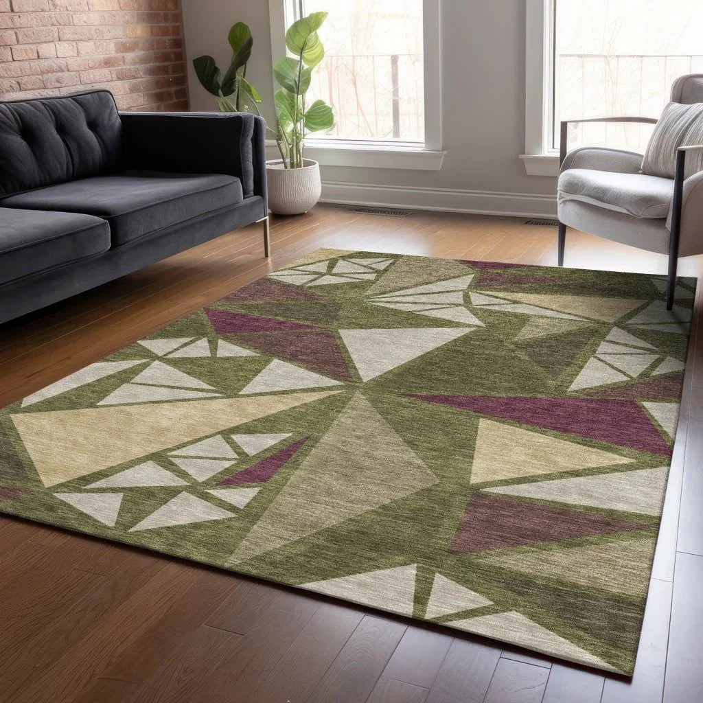 LOOMLAN Rugs Aristea Green Washable Indoor-Outdoor Rug