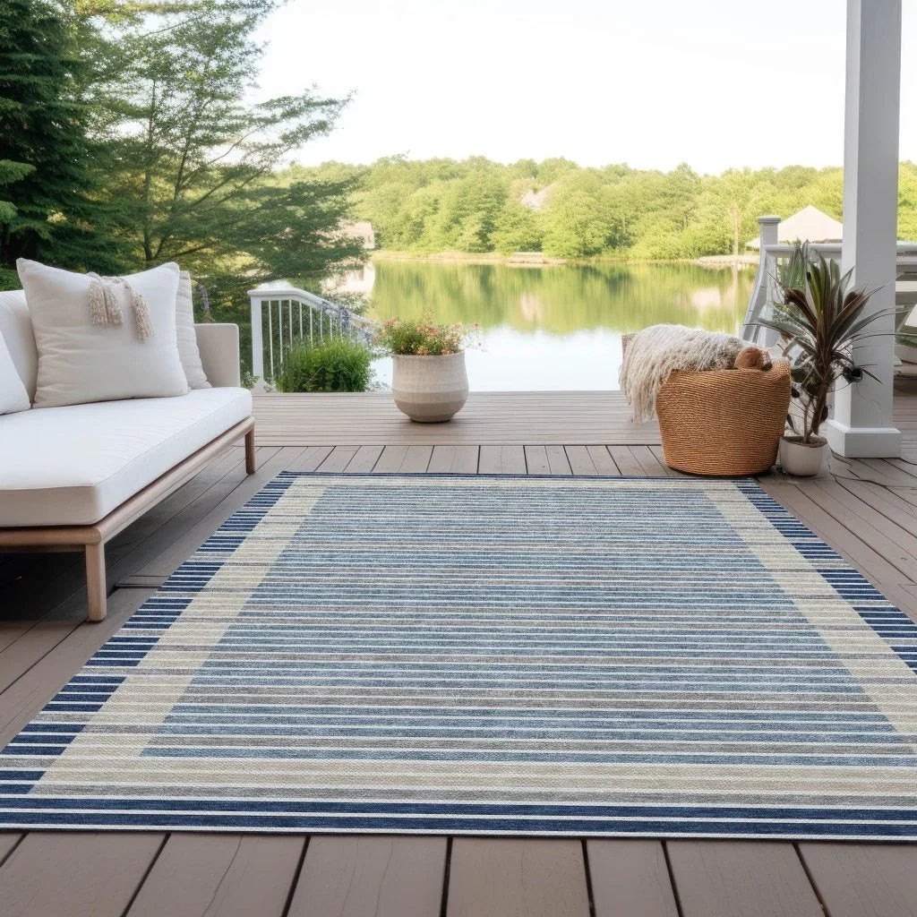 LOOMLAN Rugs Asymira Blue Washable Indoor-Outdoor Rug