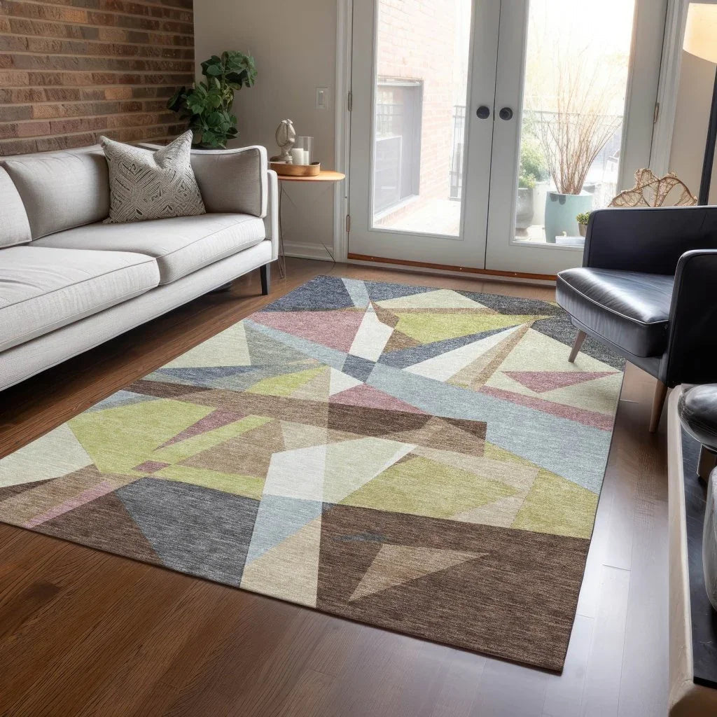 LOOMLAN Rugs Asymma Brown Washable Indoor-Outdoor Rug